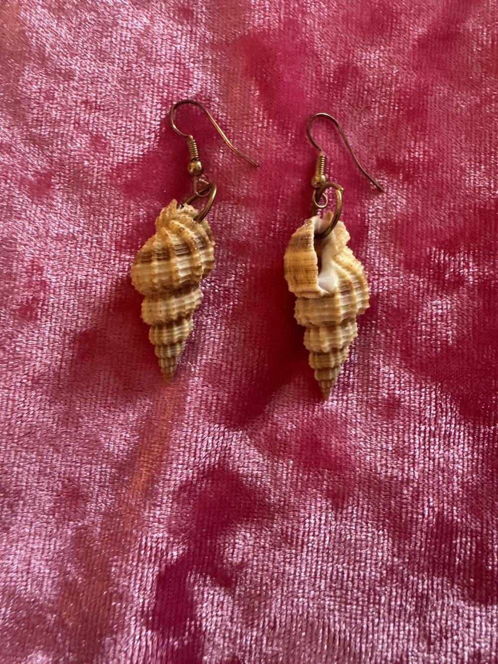 Conch Sea Shell Earrings Boho Bohemian Island Vacation Beach Beige Dangle